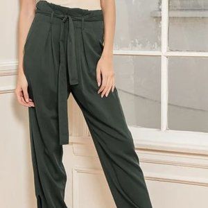 Olive Green Paperbag Trouser Pants High Waist- NWT